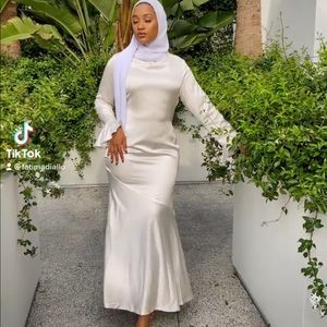 Ivory Satin Long Sleeve Dress